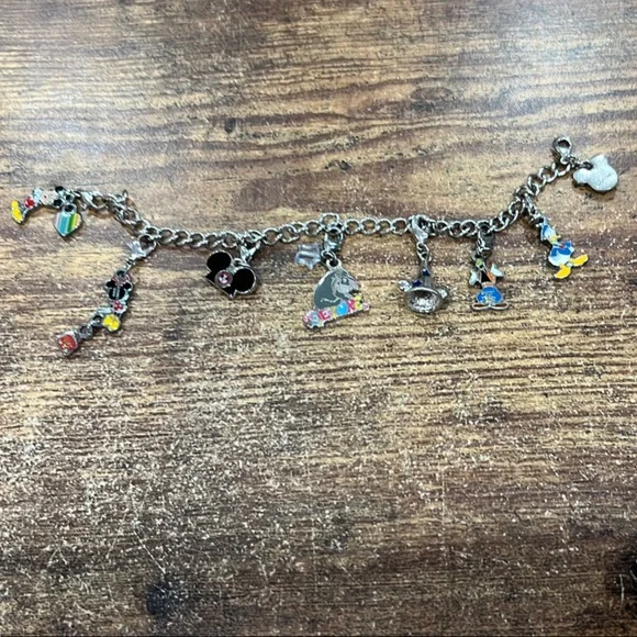 Disney Silver Charm Bracelet with 7 Multicolor Detachable Charms - Picture 1 of 10